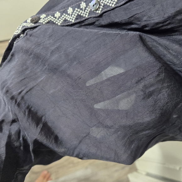 Johnny Was Blue Button Down Embroidered Long Sleeve Shirt Dress Sz Small - Picture 4 of 12